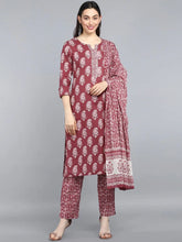 Pure Cotton Printed Kurta Pant Dupatta-VKSKD1035AB
